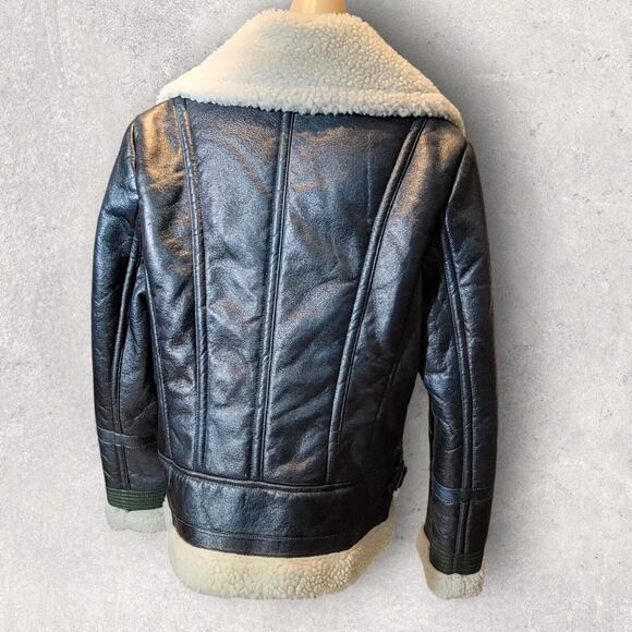Missguided Womens Jacket Size 10 Green Faux Shearling Leather Aviator Pilot - Picture 3 of 15